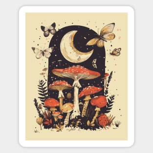 Mushrooms moths moon night Sticker